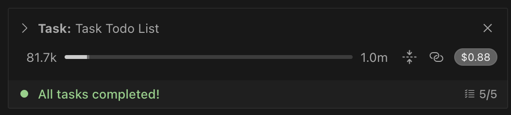 Task header summary showing todo list progress