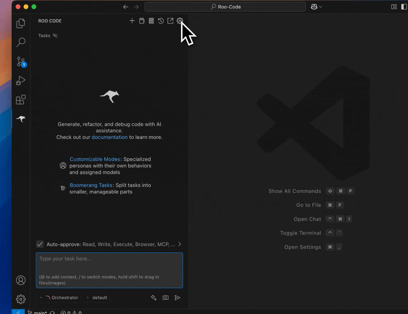 Settings vertical tab navigation